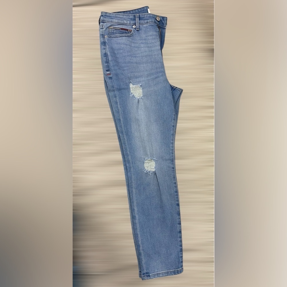 Tommy Hilfiger Skinny Jeans Women 31 Light Wash Distressed Mid Rise Stretch - Picture 2 of 5